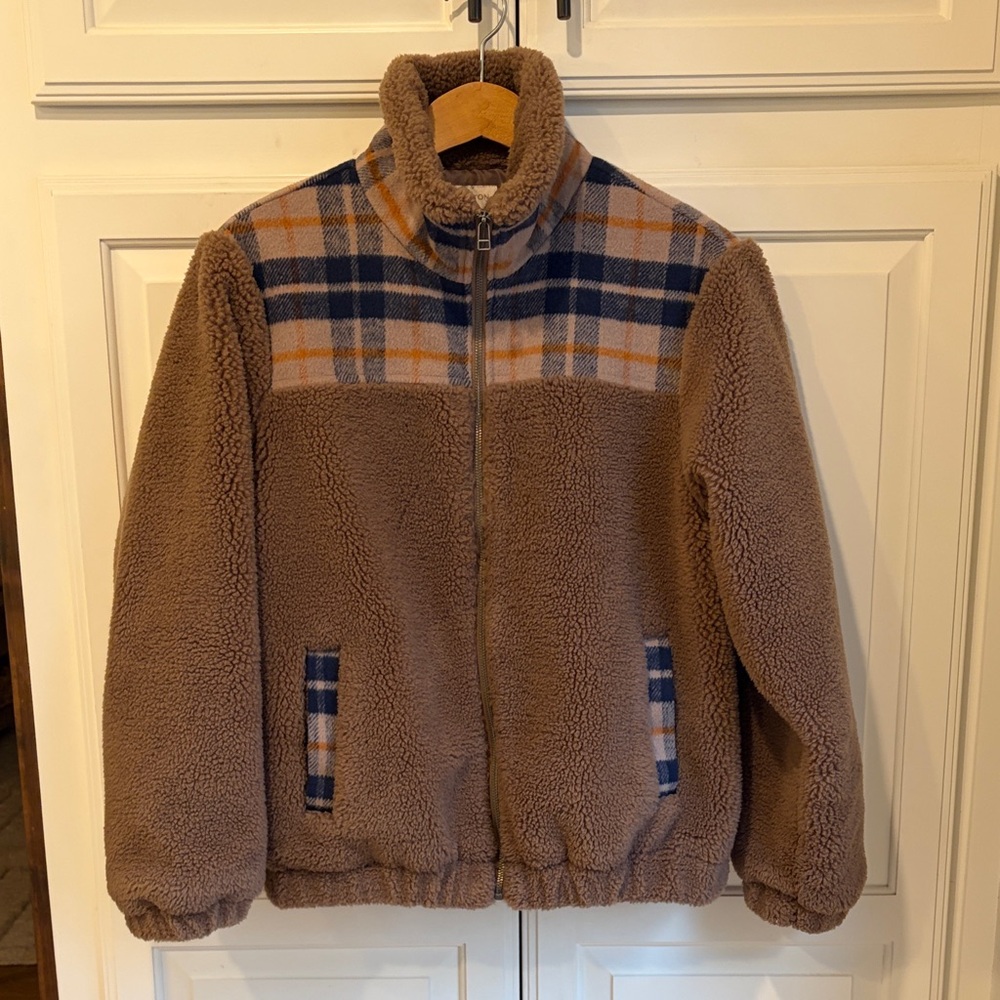 Brixton Women’s Plaid Accent Sherpa Jacket, Small